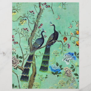 Lámina Pájaros vintage azules y verdes