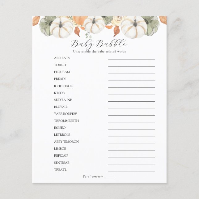 Lámina Palabra Babble Baby Scramble (Anverso)