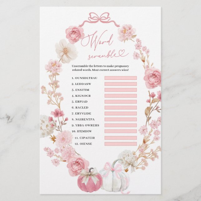 Lámina Palabra de calabaza blanca y rosa (Anverso)