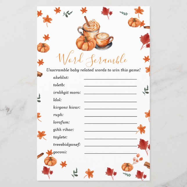 Lámina Palabra de pulverización de especias de calabaza d (Anverso)