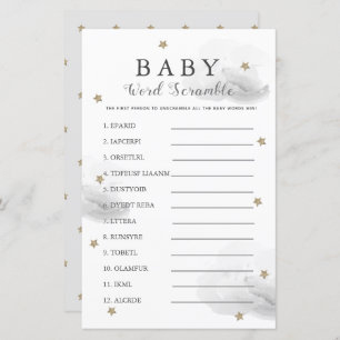 Lámina Palabra Estrellas y nubes enreda juego gris Baby S