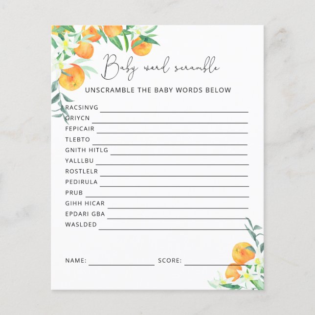 Lámina Palabra pequeña | Juego Baby Shower (Anverso)