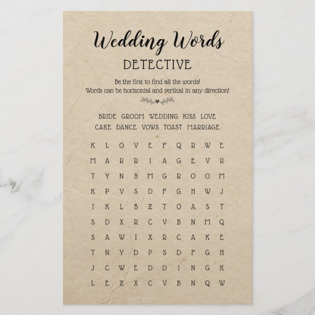 Lámina Palabras bodas Buscar Juego de mesa Caligrafía Rús (Anverso)