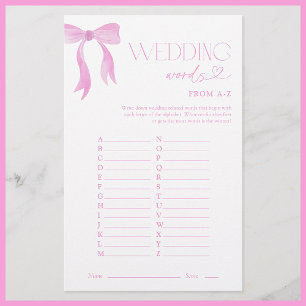 Lámina Palabras bodas del juego A-Z Pink Bow Bridal Showe