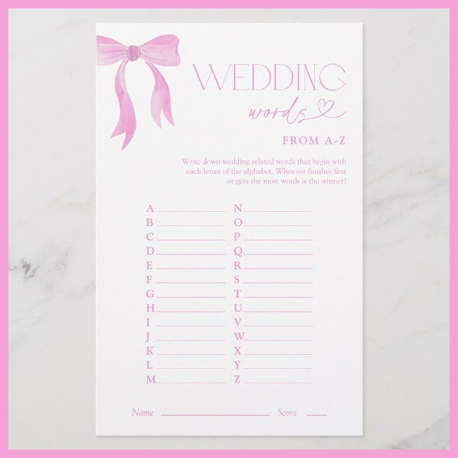 Lámina Palabras bodas del juego A-Z Pink Bow Bridal Showe (Subido por el creador)