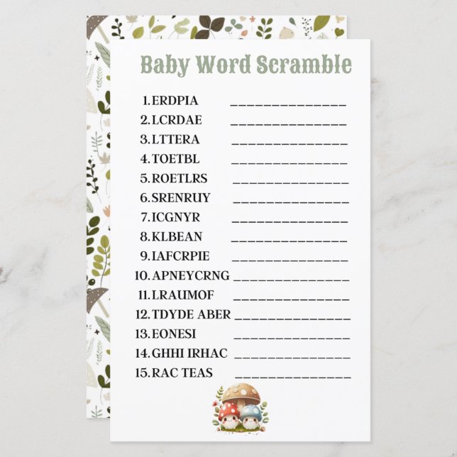 Lámina Palabras para el bebé hongos (Anverso / Reverso)