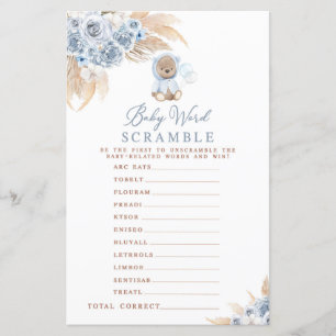 Lámina Pampas Boho de Grass Bear Word Scramble Game