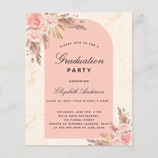 Lámina Pampas de graduación invitación al presupuesto de  (Anverso)