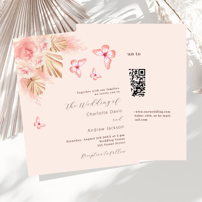 Lámina Pampas de mariposa QR Invitación a matrimonio pres (Subido por el creador)
