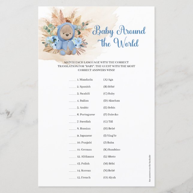 Lámina Pampas de oso de peluche tropical bebé en todo el  (Anverso)