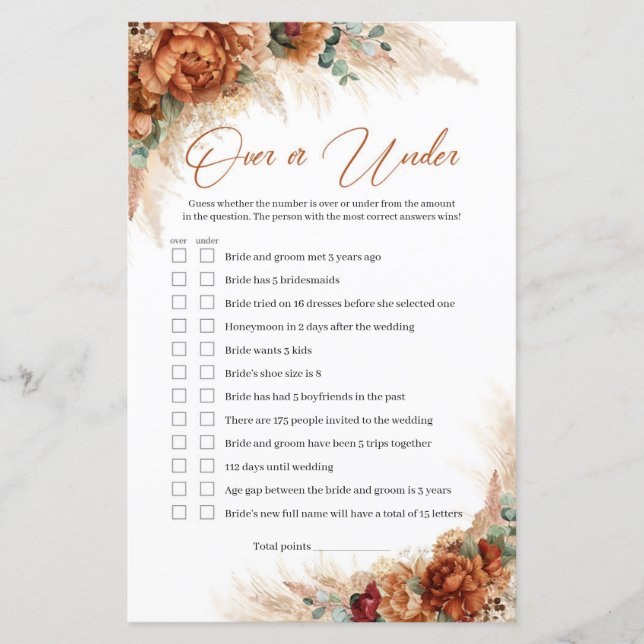 Lámina Pampas florales de cobre de terracota en juego (Anverso)