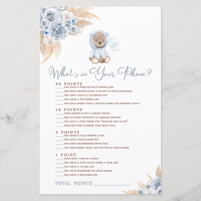 Lámina Pampas Grass Boho ¿Qué hay en tu juego de teléfono (Anverso)