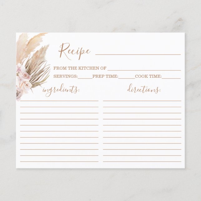 Lámina Pampas Grass Bridal Shower Receta (Anverso)