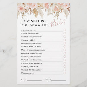 Lámina Pampas Grass Floral Bridal Shower Game