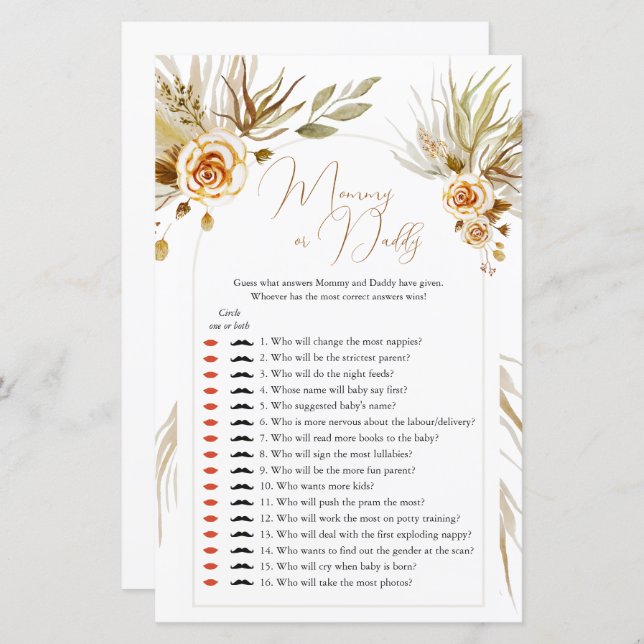 Lámina Pampas hierba Baby Shower adivina quién es mamá o  (Anverso / Reverso)