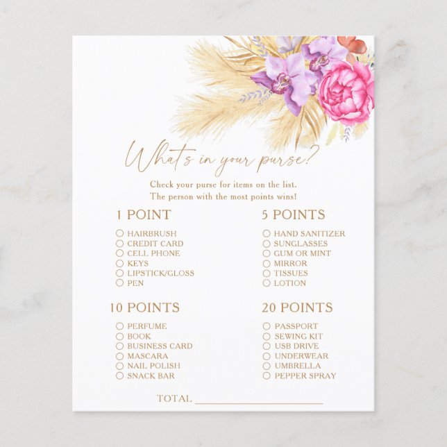 Lámina Pampas hierba - ¿Qué hay en tu bolso? (Anverso)