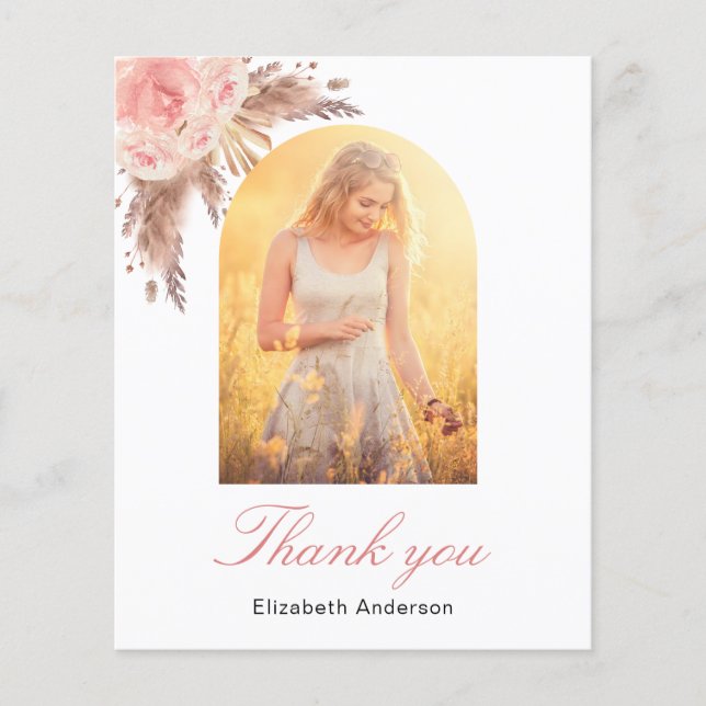 Lámina Pampas hierba rosa floral cumpleaños gracias (Anverso)