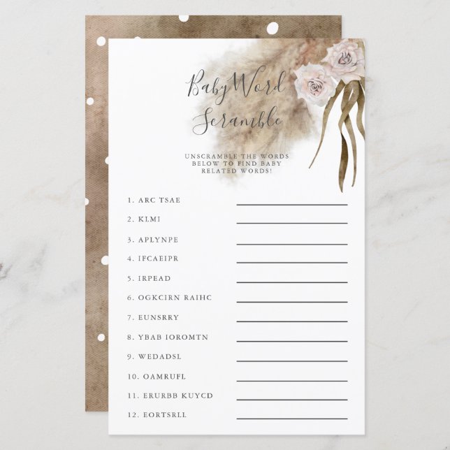 Lámina Pampas Rosadas Caza De Palabras De Bebé (Anverso / Reverso)