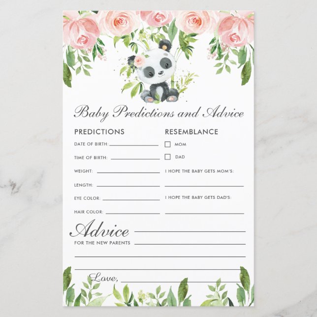 Lámina Panda Bear Bebé Floral Rosa y Consejo (Anverso)