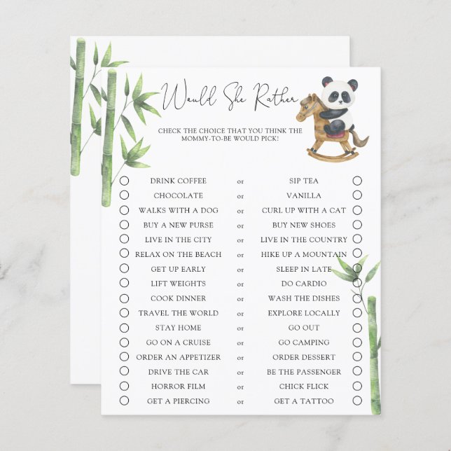 Lámina Panda Bear Prefiere Baby Shower (Anverso / Reverso)