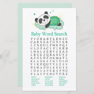 Lámina Panda durmiente Baby Shower Word Search Game