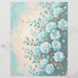 Lámina Papel azul romántico floral