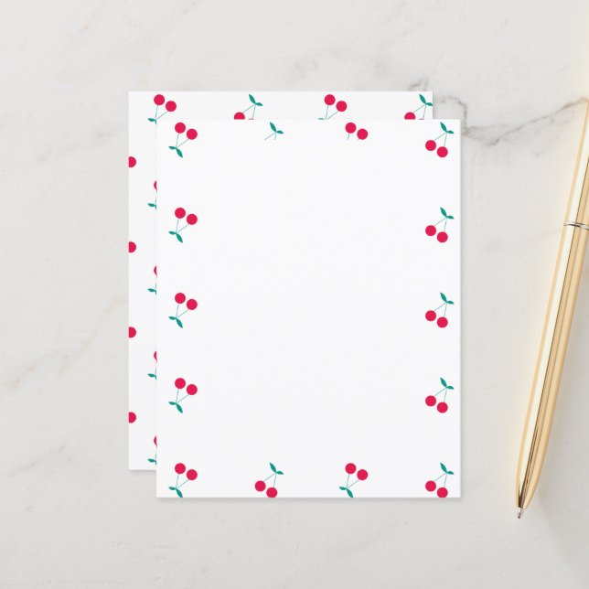 Lámina Papel blanco del patrón de cerezas estéticas (Anverso/Reverso In Situ)