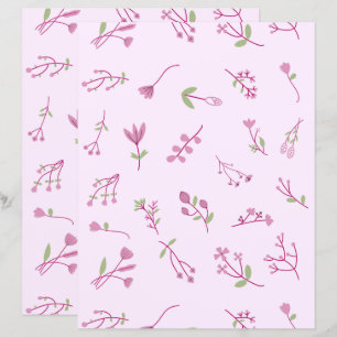 Lámina Papel con patrón botánico floral rosa caprichoso