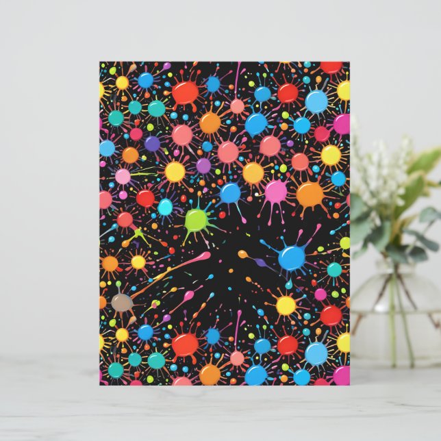 Lámina Papel con salpicaduras de pintura de arcoíris neón (Anverso de pie)