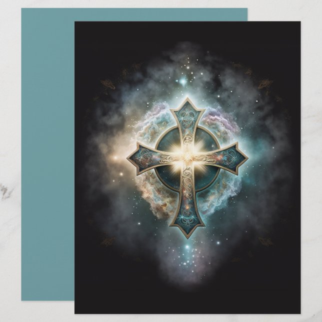 Lámina Papel conmemorativo de la cruz celeste de oro azul (Anverso / Reverso)