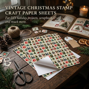 Lámina Papel craft con sellos navideños vintage nostálgic