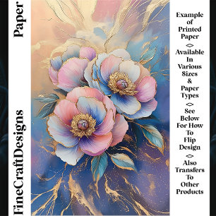 Lámina Papel Craft CT4 Peonías Rosa Azul Lila y Dorado
