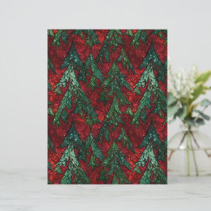 Lámina Papel de árbol de Navidad en mosaico esmeralda y r