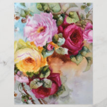 Papel de arte floral de Rosas pintados a mano de é