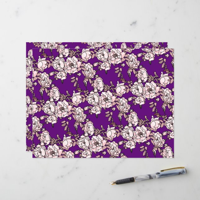 Lámina Papel de artesanado púrpura rosa de rama de Rosa (Anverso/Reverso In Situ)