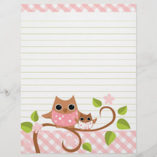 Lámina Papel de búho rosa/membrete