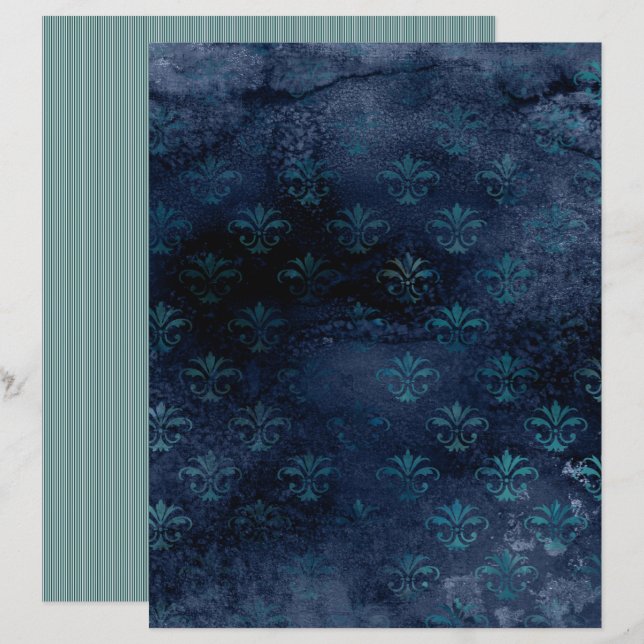 Lámina Papel de carátula azul gótico grunge victoriano (Anverso / Reverso)
