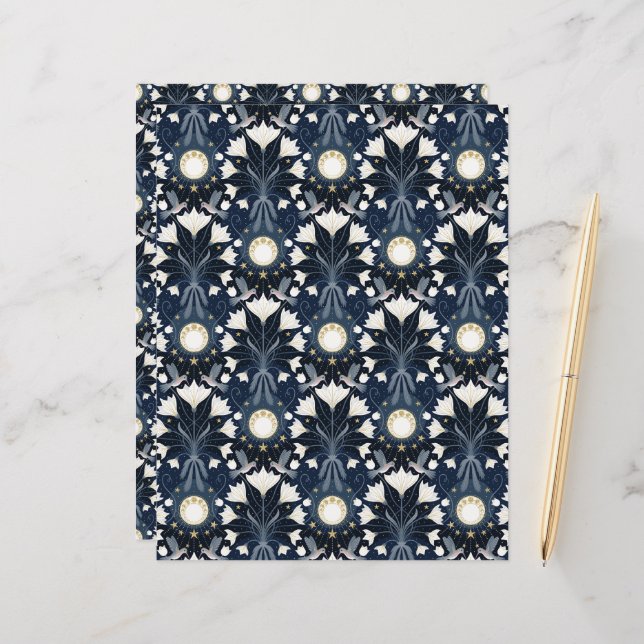 Lámina Papel de carátula azul y oro Art Nouveau Moon (Anverso/Reverso In Situ)