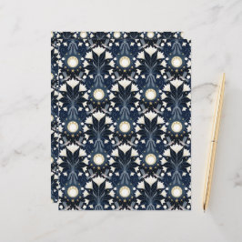 Lámina Papel de carátula azul y oro Art Nouveau Moon