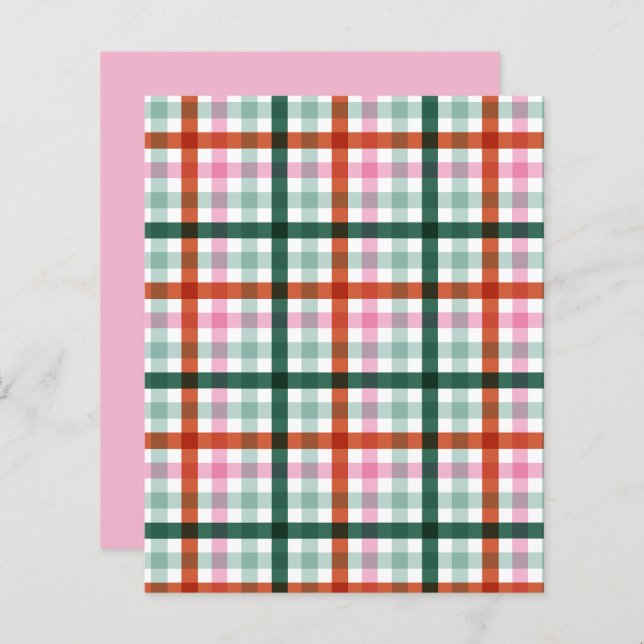 Lámina Papel de carátula rosa del patrón verde de Gingham (Anverso / Reverso)
