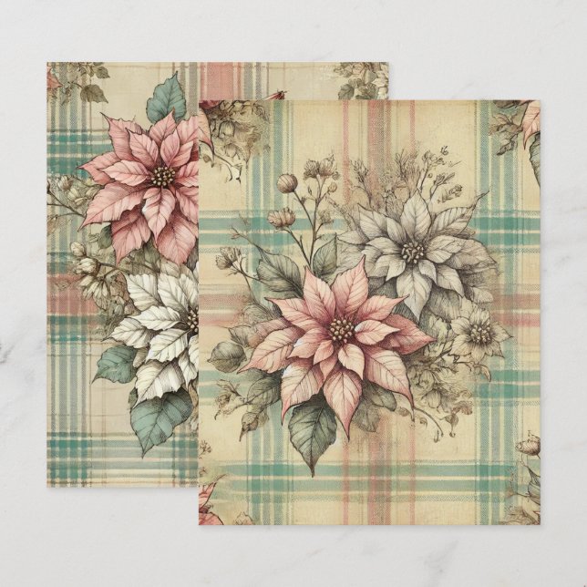 Lámina Papel de carátulas de Shabby Chic Plaid Poinsettia (Anverso / Reverso)