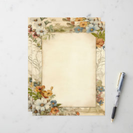Lámina Papel de carta de diario de basura floral antiguo 