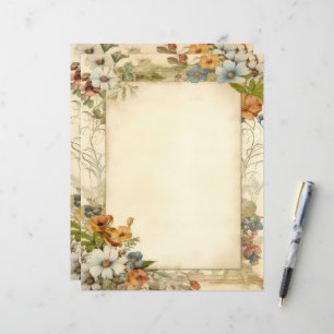 Lámina Papel de carta de diario de basura floral antiguo