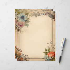 Lámina Papel de carta de diario de basura floral Shabby C