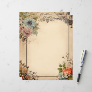 Lámina Papel de carta de diario de basura floral Shabby C