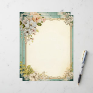 Lámina Papel de carta de diario de basura floral Shabby C