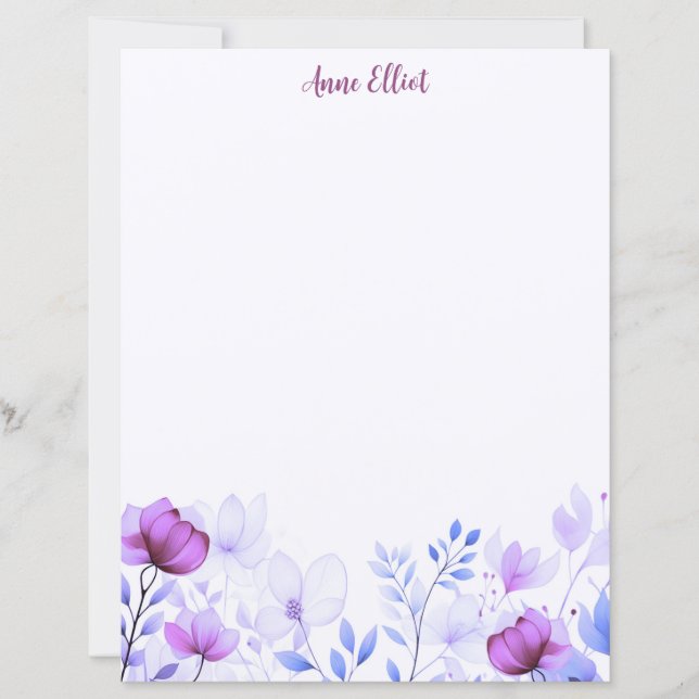 Lámina Papel de carta de flores de acuarela moradas (Anverso)