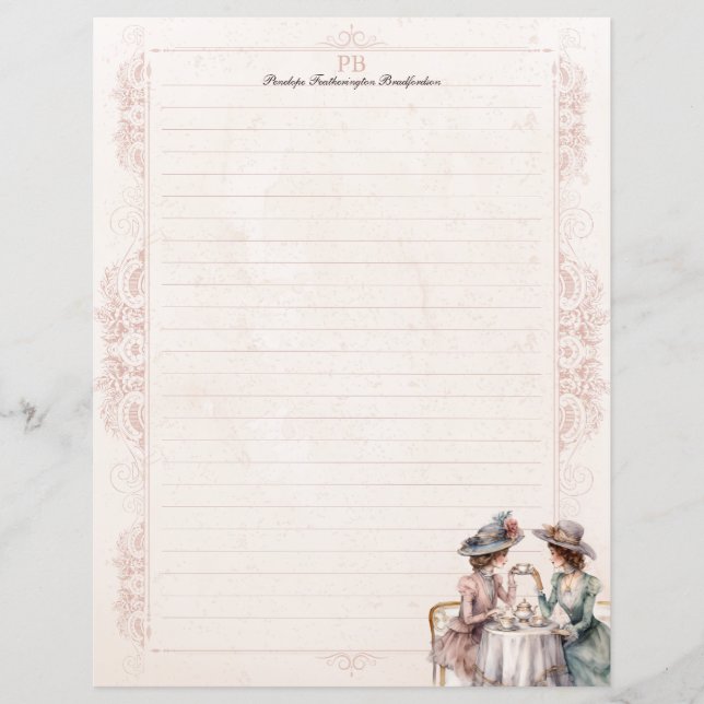 Lámina Papel de carta elegante con monograma de damas vic (Anverso)