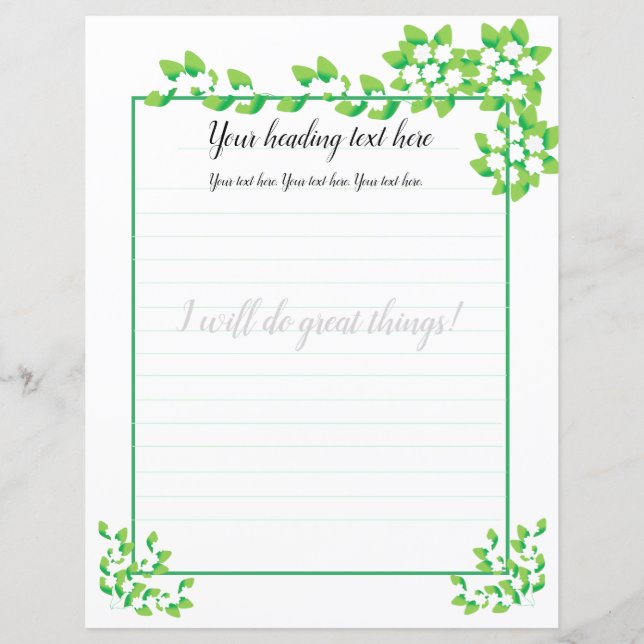 Lámina Papel de Carta Floral con Borde de Jazmín Blanco (Anverso)