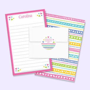 Lámina Papel De Carta Infantil Con Patrones Coloridos Y R